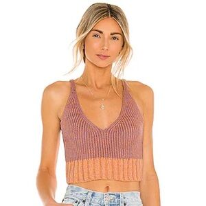Free People Pink and Tan Knit Tank Top
